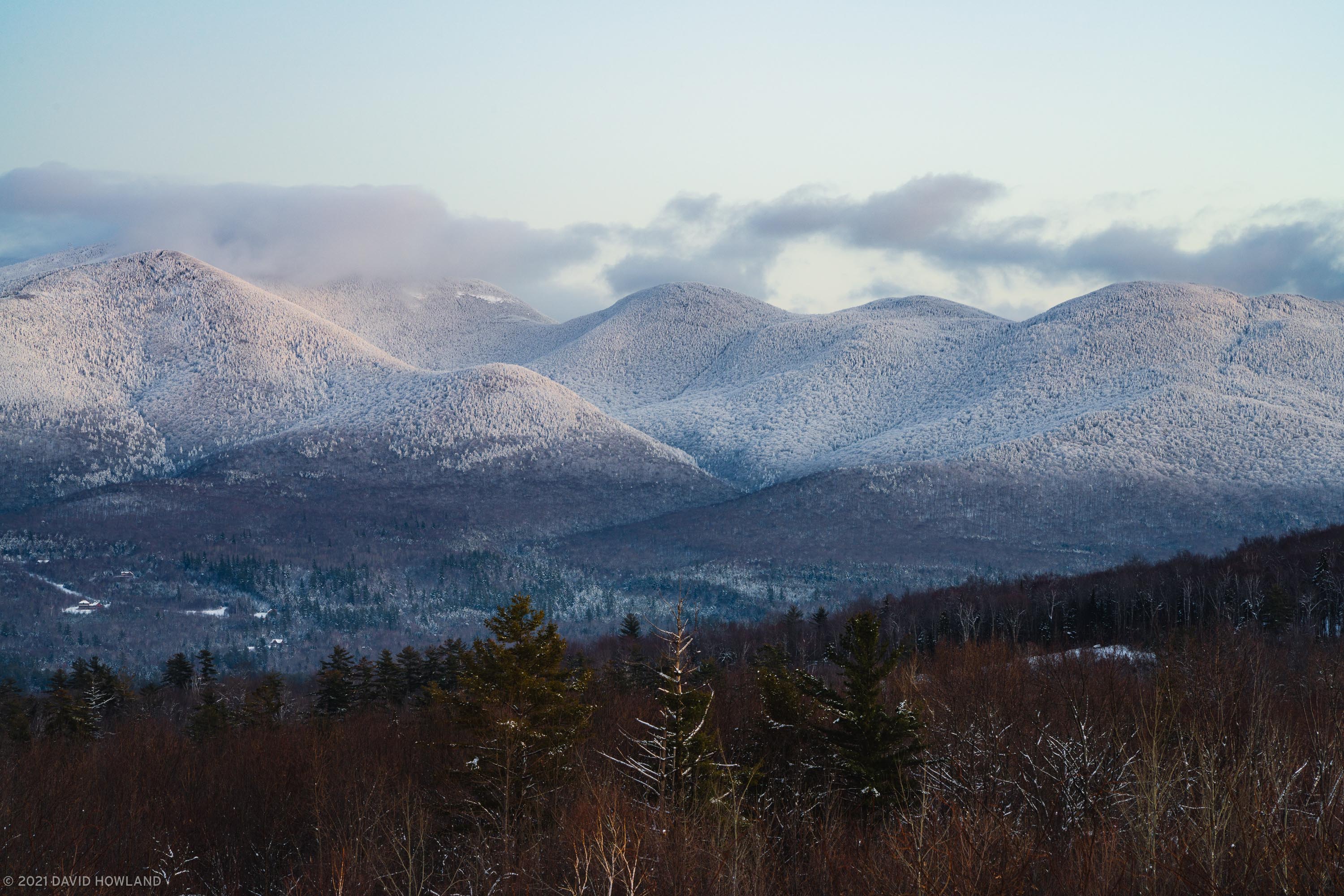 Snowy Cannonballs at Dusk