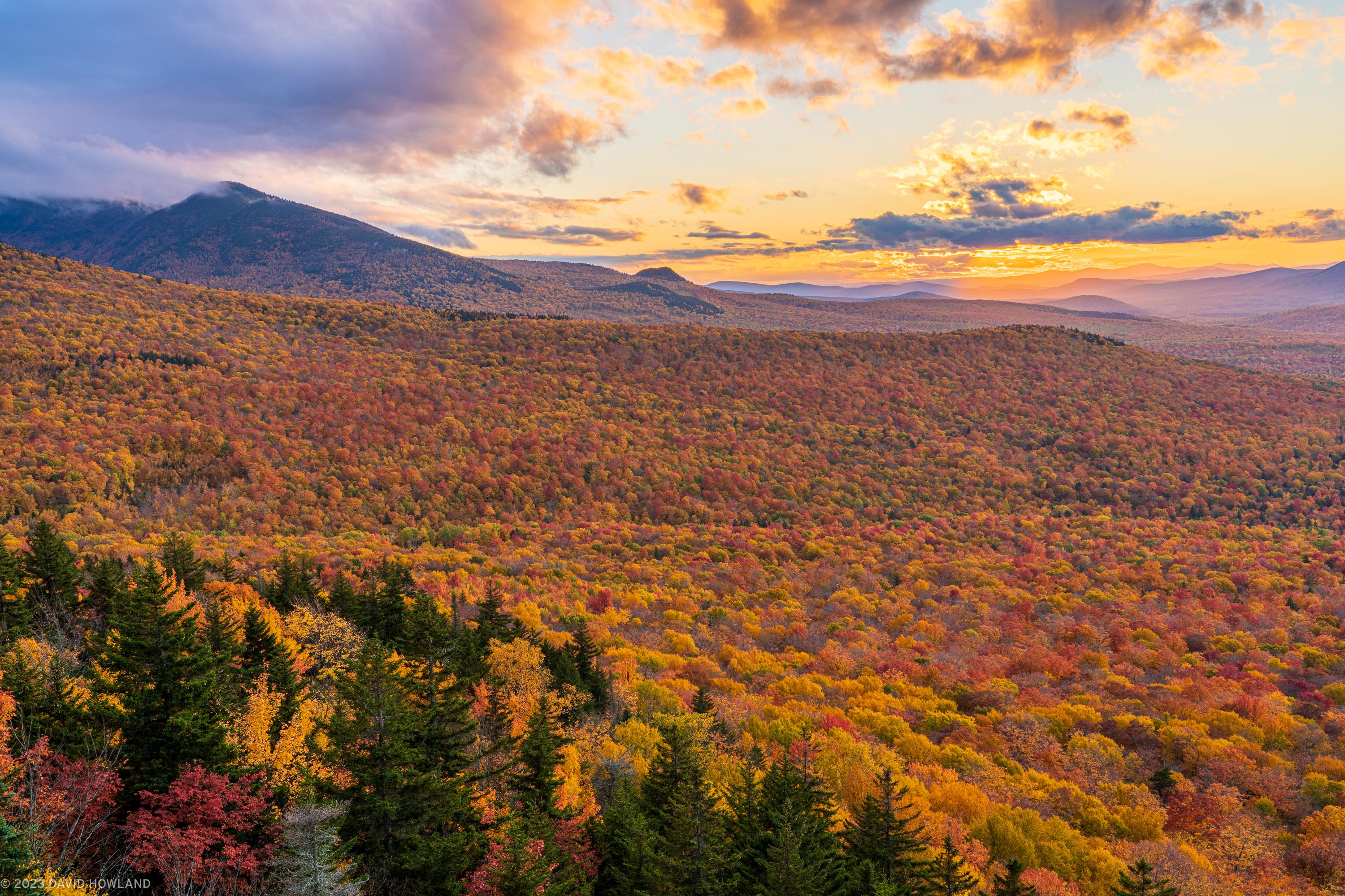 Sunset over White Mountains Fall Foliage